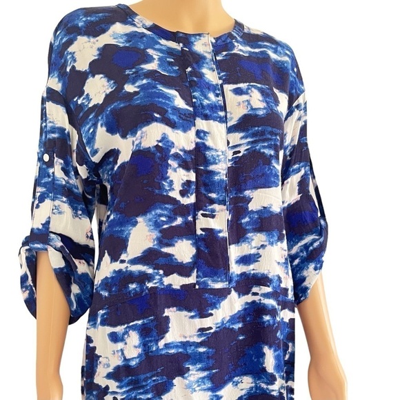 Michael Stars tunic dress multicolor round split hem 3/4  sleeves snaps Women M - Picture 4 of 17